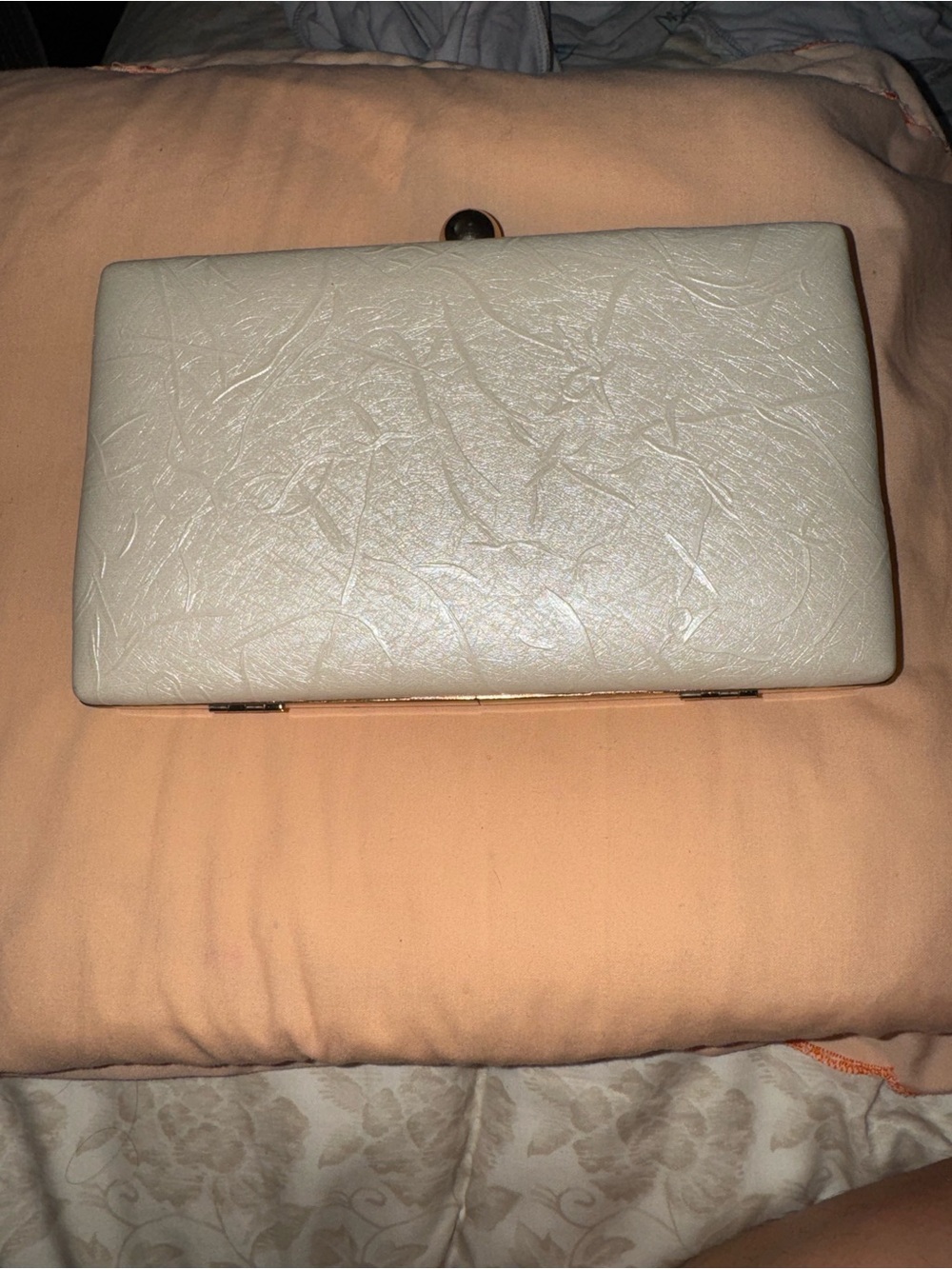 H&M Ivory Textured Clutch with Gold Accent